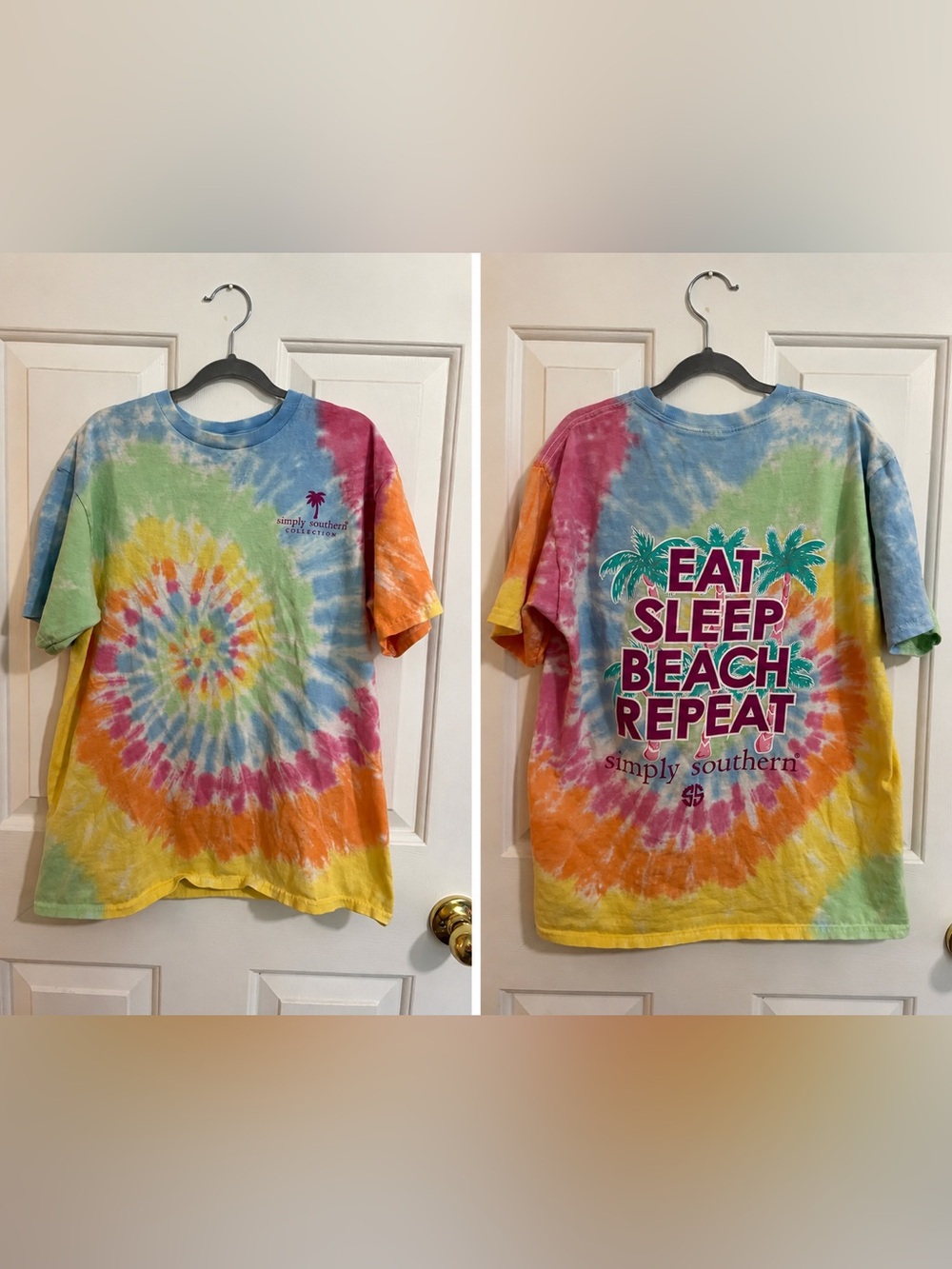 Simply Southern “Eat Sleep Beach Repeat” Tie-Dye Tee – Youth L (14/16)